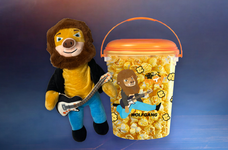 Wolfgang Plush and Popcorn Bucket Combo