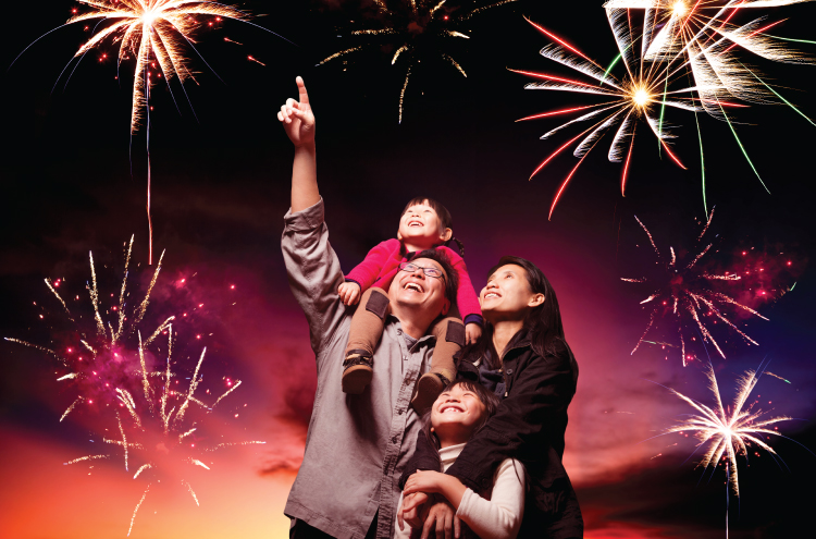 Family watching fireworks